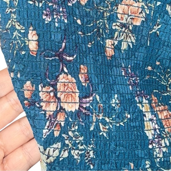 New ▶️ Natural Life  ◀️ Eloise Teal Blue Floral Smocked Tie Strap Tank Top - Picture 8 of 16